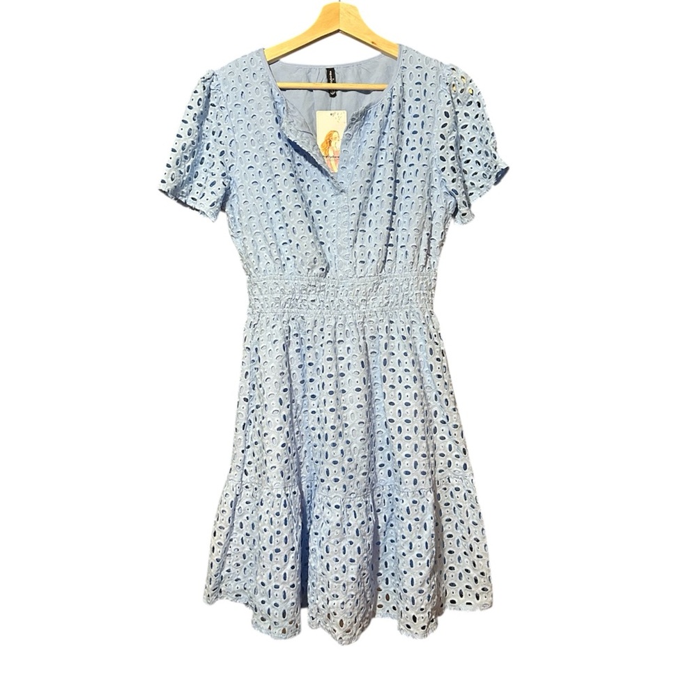 Light Blue Eyelet Dress with Smocked Waist
